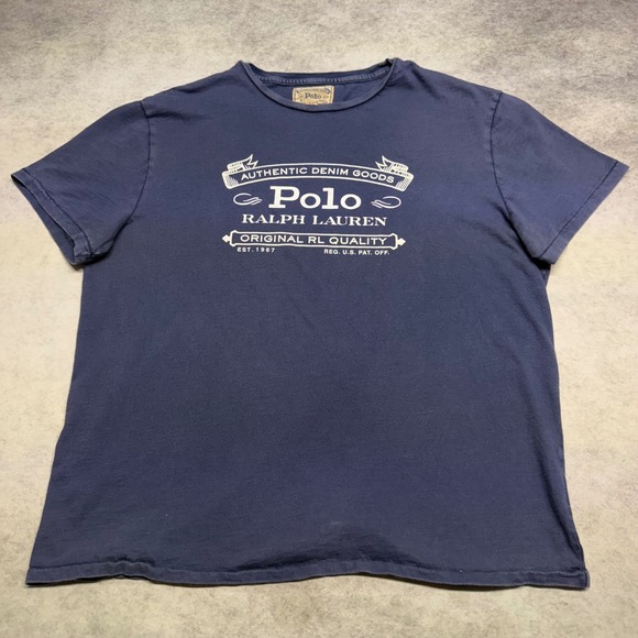 Polo Ralph Lauren Other - VTG Polo Ralph Lauren Authentic Denim Goods Mens Large Blue Graphic Logo T-Shirt